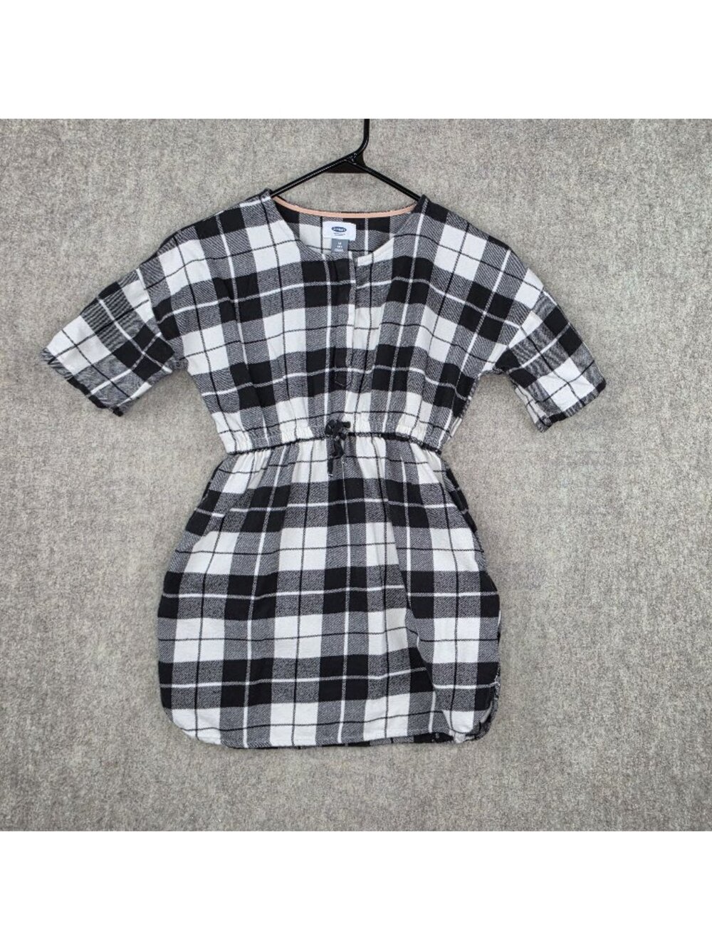 Old Navy Womens Plaid Shirt Dress Black/White Medium Regular Fit 100% Cotton